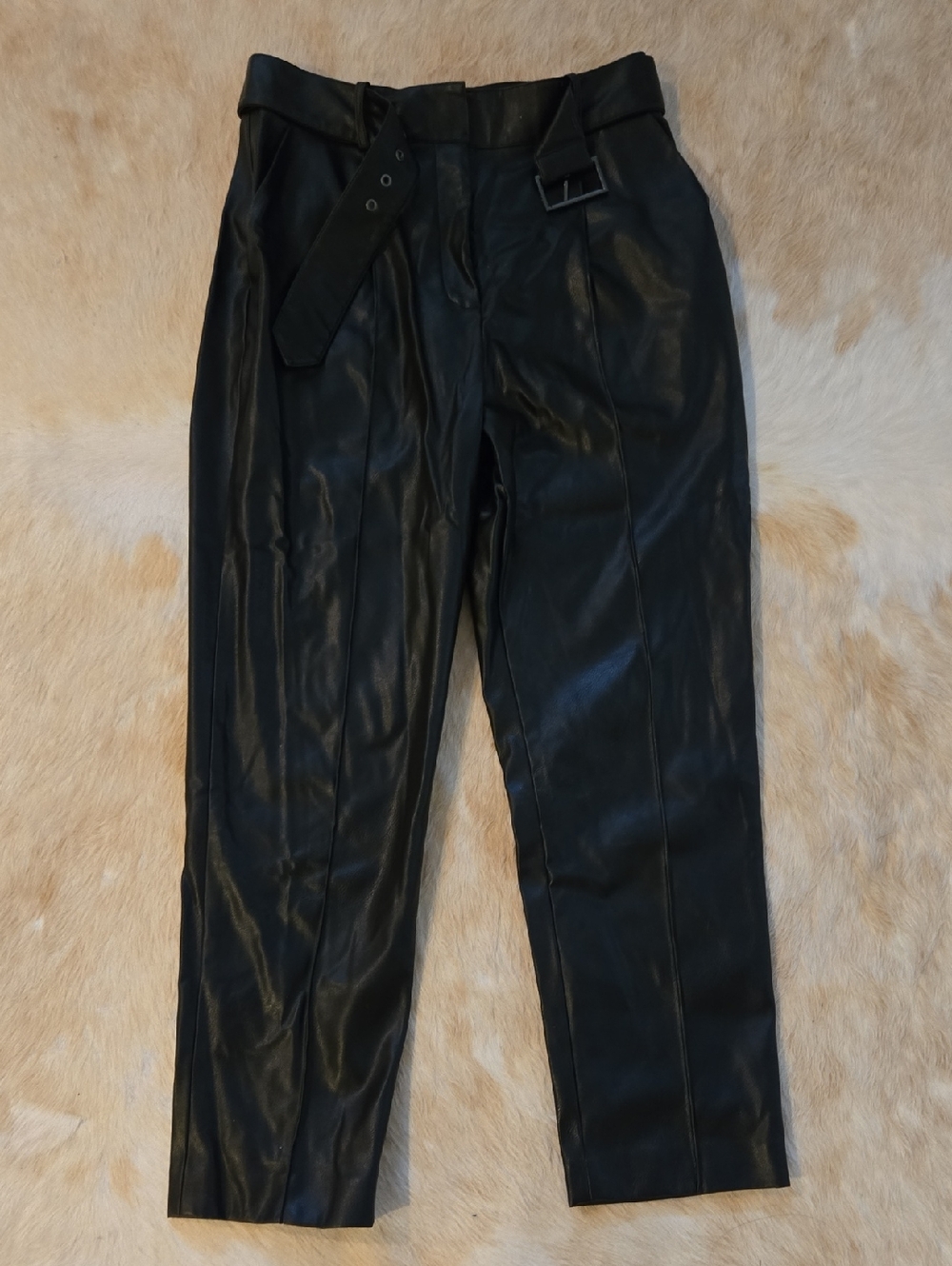 Ted Baker Women's Black Faux Leather Tapered Trousers with Belt